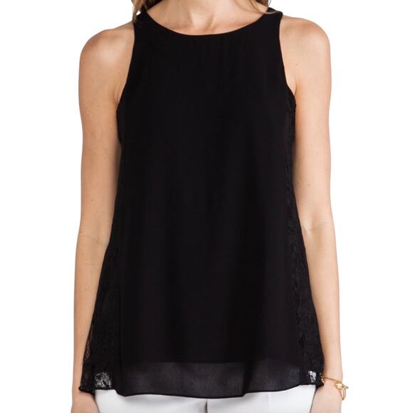 ALICE + OLIVIA Lindsay Silk Lace Scoop Neck Top in Black Extra Small | MSRP $187 - Picture 3 of 6